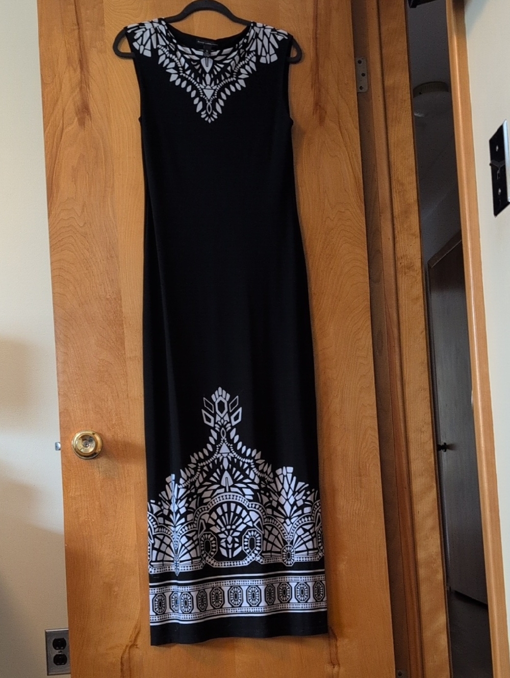 Black Maxi Dress with White Decorative Print